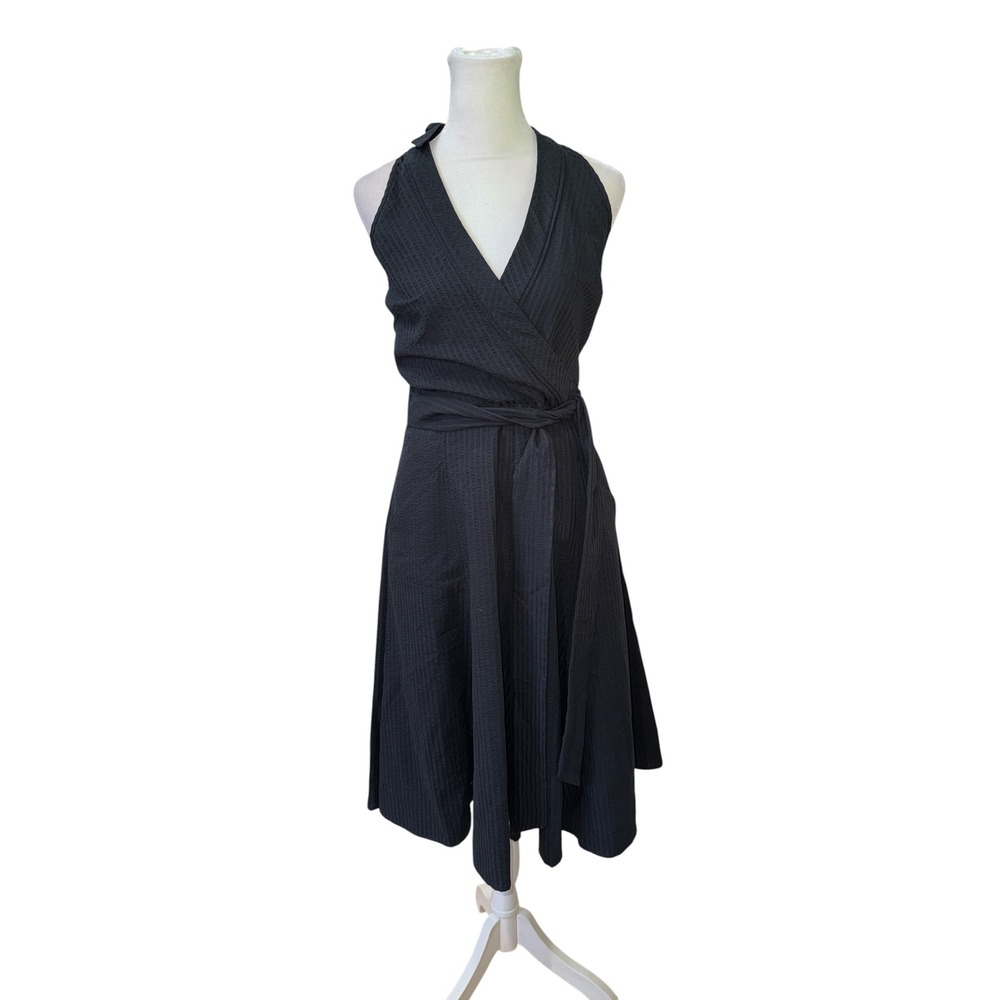 BCBGMAXAZRIA Black Cotton Halter Midi Dress Silk Lining SCS64842 Size 8
